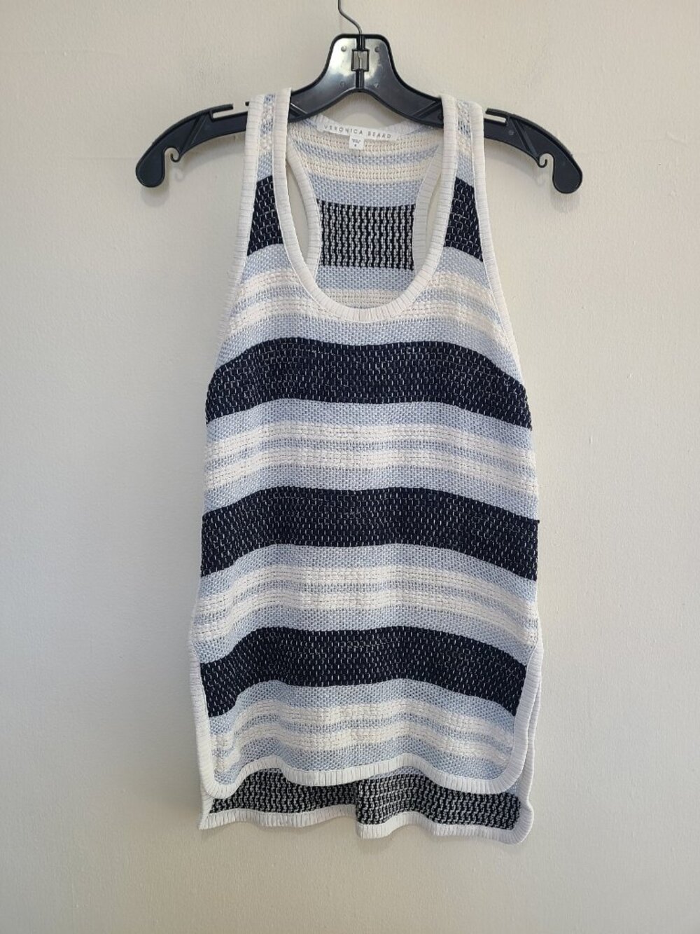 Veronica Beard  Aventura Open Knit Tank Navy White Striped To Size 6